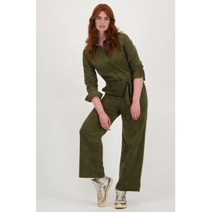 Kaki jumpsuit in fijn corduroy