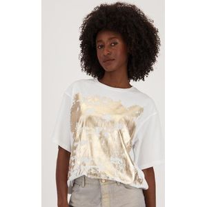 Wit T-shirt met gouden opdruk