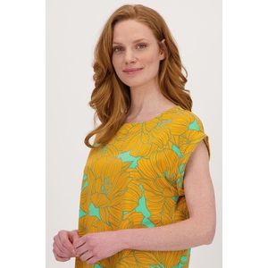 Groen T-shirt met oranje bloemenprint