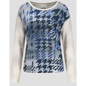 Ecru T-shirt met blauwe print