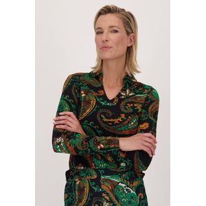 Donkerblauwe polo met groene paisley print