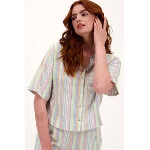 Kleurrijke, linnen hemdblouse