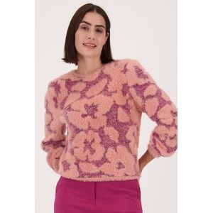 Zachte roze trui met bloemenmotief