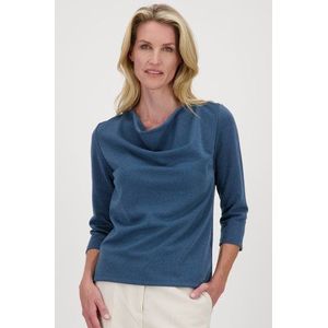 Blauw glinsterend T-shirt met gedrapeerde kraag