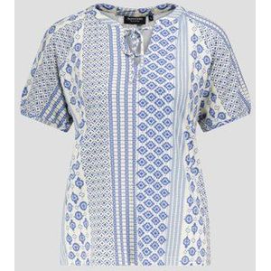 Ecru T-shirt met blauwe print