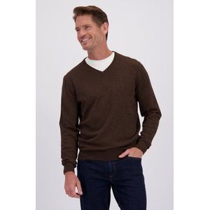 Fijne donkerbruine trui met V-hals