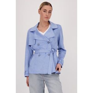 Lichtblauwe jas met suède look