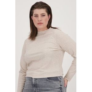 Beige geribbeld T-shirt met lange mouwen