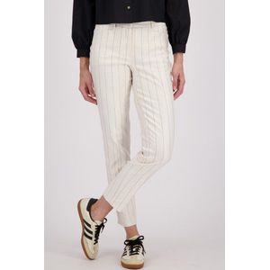 Ecru broek met zwart gestreept motief