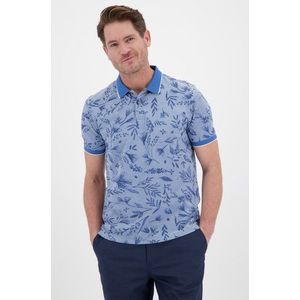 Lichtblauwe polo met bloemenprint in jeanskleur