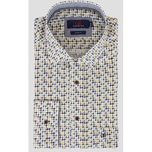 Ecru hemd met lichtgroene print - comfort fit