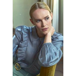 Blauwe blouse in glanzende zijdelook