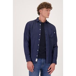 Donkerblauw hemd met jeanslook - Regular fit