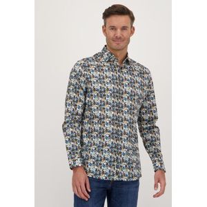 Hemd met blauw-bruine print - Regular fit