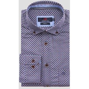 Donkerblauw hemd met fijne print - Comfort fit