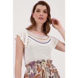 Ecru T-shirt met borduursel