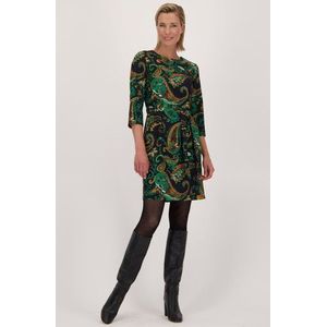 Donkerblauw kleedje met groene paisley print