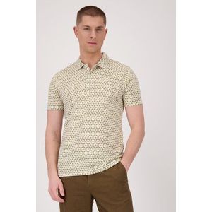 Kaki polo met ecru bladerprint