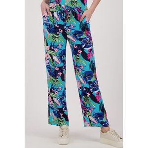 Wijde, turquoise broek met tropische print