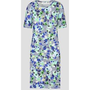 Gestreept kleedje met blauw-groene bloemenprint