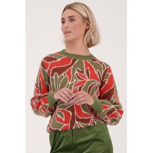 Zachte trui met rood-groene print