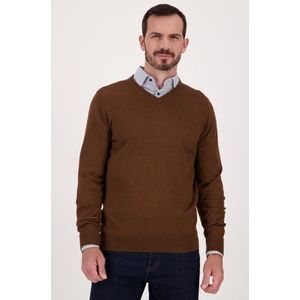 Fijne bruine trui met V-hals