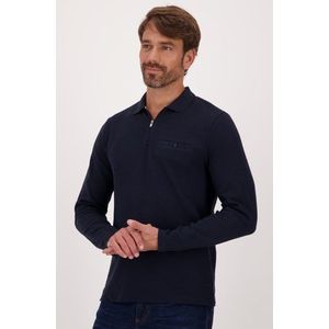 Donkerblauwe polo met geribbelde textuur