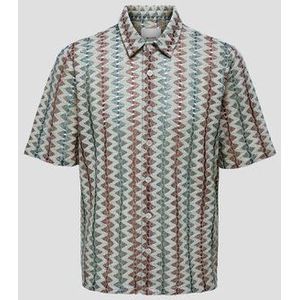 Beige - Gebreid Hemd - Oranje-Groen Motief