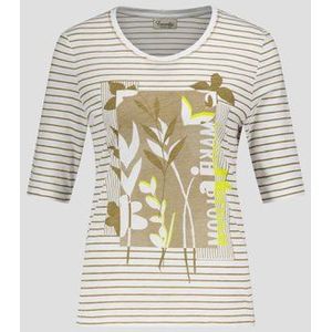 Wit-bruin gestreept T-shirt met print