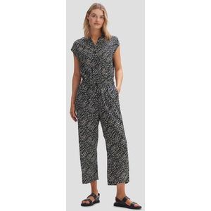 Opus - Jumpsuit - Ecru - Zwarte Print - Mouwloos - Wijde Broekspijpen