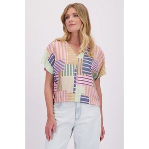 Roze-groene blouse met korte mouwen