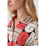 Blouse - Donkerblauw - Typografische Print - Lange Mouwen