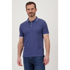 Blauwe polo met knopen en witte streep