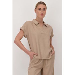 Beige blouse met V-hals en korte mouwen