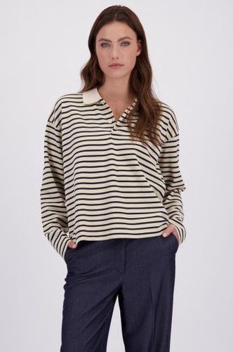 Beige polo met marinestrepen