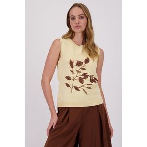 Lichtbeige trui zonder mouwen met parelknopen