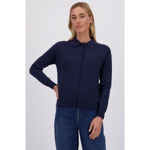 Blauwe cardigan met polokraag