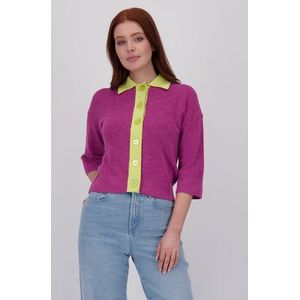 Paarse cardigan met korte mouwen en knopen