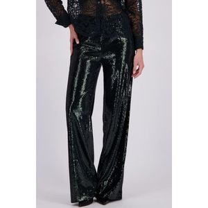 Wijde donkergroene broek met pailletten