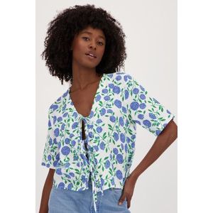 Ecru blouse met bloemenprint