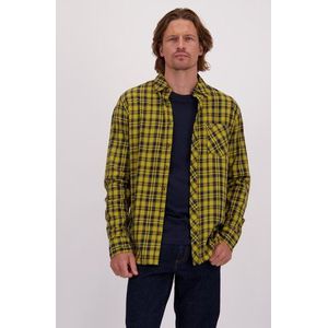 Geel hemd met blauw geruit motief - Regular fit