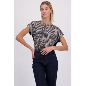 More & More - T-shirt - Blauw - Met Beige Print