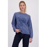 MORE & MORE - Trui - Navy - Geribbelde Kraag - Lange Mouw - Bloemenprint