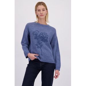 MORE & MORE - Trui - Navy - Geribbelde Kraag - Lange Mouw - Bloemenprint
