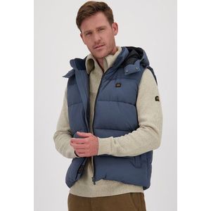 Grijsblauwe bodywarmer met kap