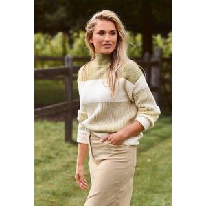 Ecru trui met groene colour block