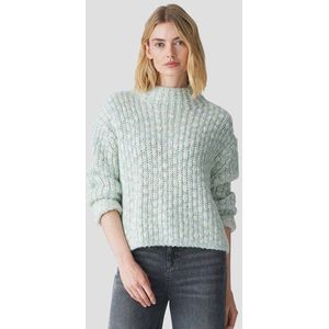 Ecru-blauwe gebreide trui met wol