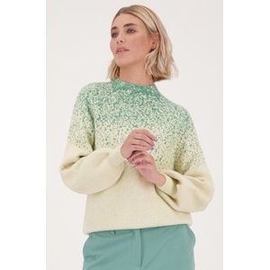 Ecru trui met turquoise gestipt motief