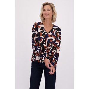 Blauw-bruine blouse met V-hals