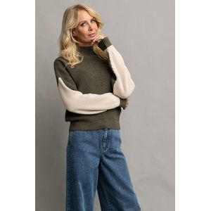 Kaki trui met ecru mouwen